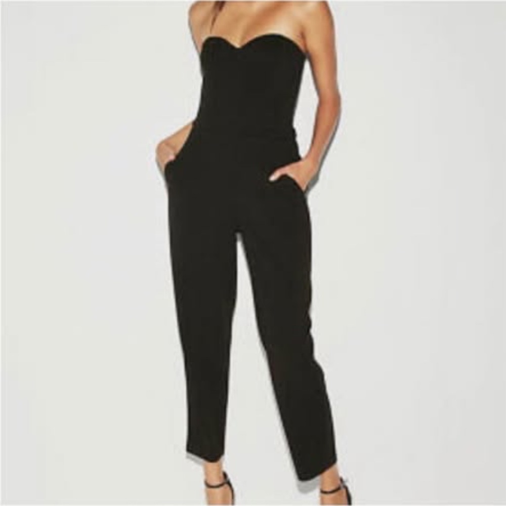 Express Black Strapless Sweetheart Jumpsuit with Pockets
